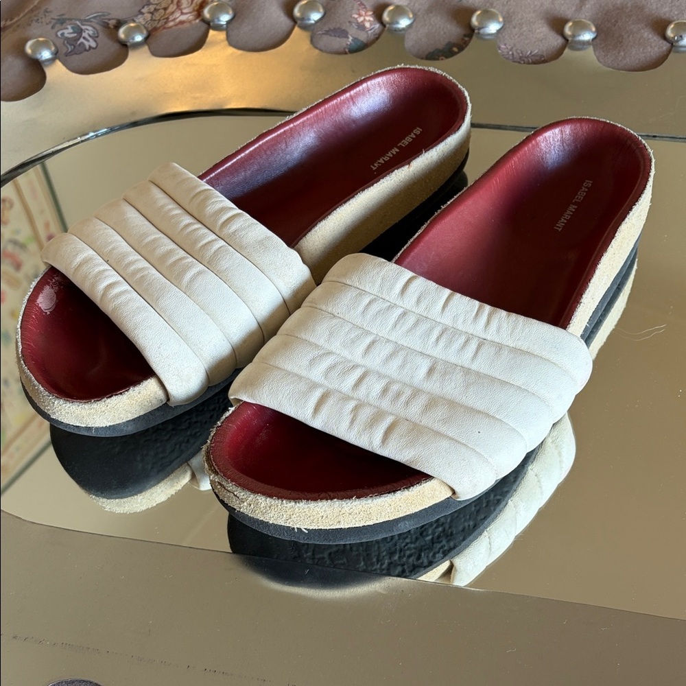 Isabel Marant Beige and Red Slide Sandals 39